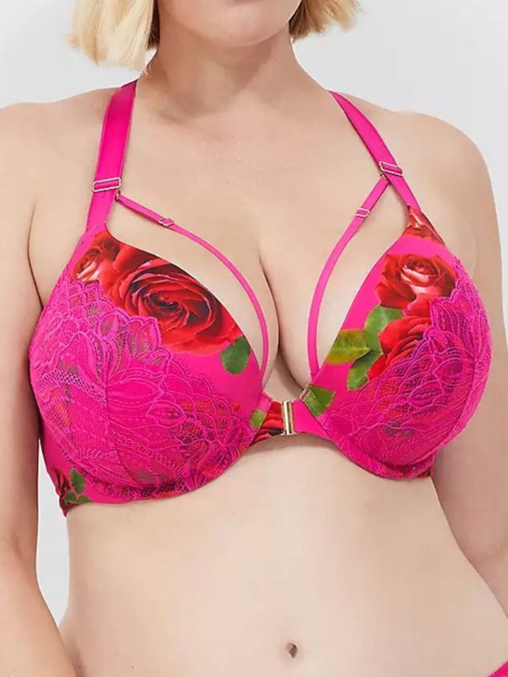 NWT Cacique Boost Plunge Bra Rose Bloom Fuchsia Size 40DDD / 40F